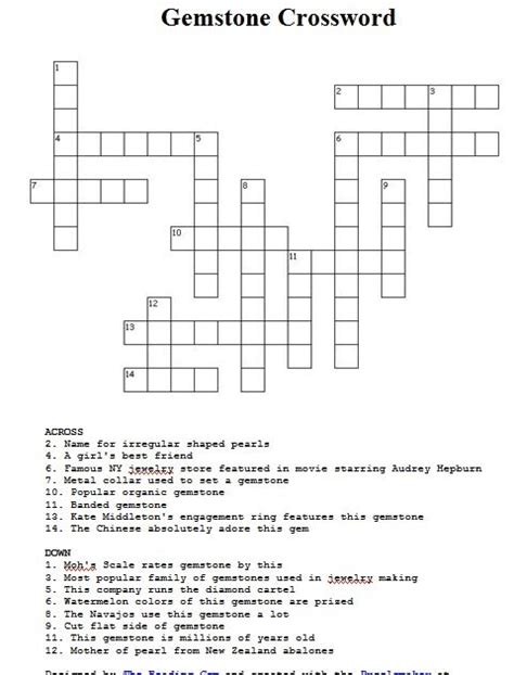 gemstone crossword